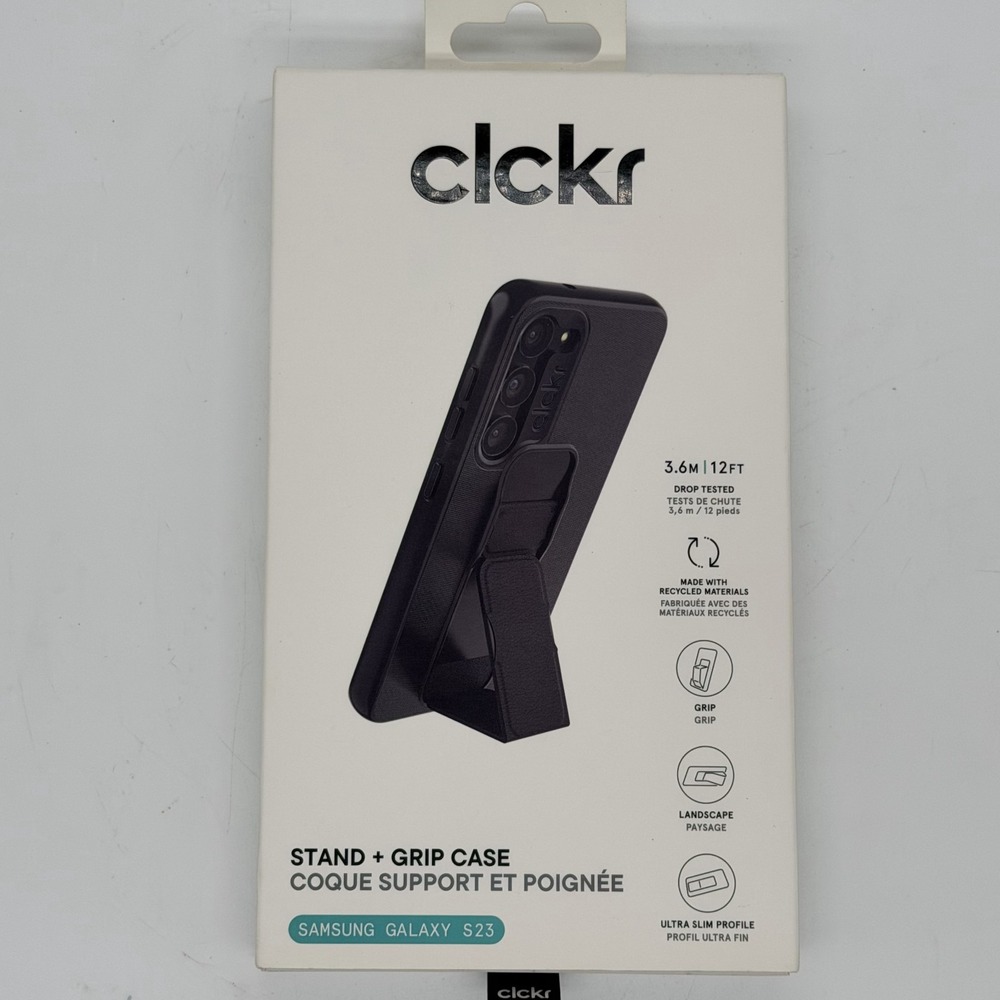Clckr Stand + Grip Phone Case Black 12' Drop Protection For Samsung Galaxy S23
